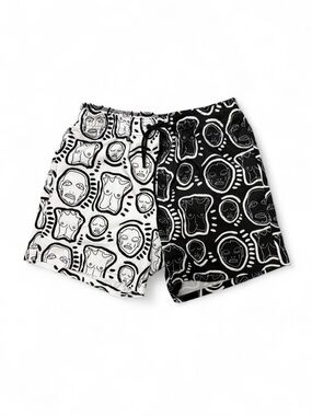 Patrick Church Black & White Graphic Swim Shorts Men’s Medium Art Print Designer